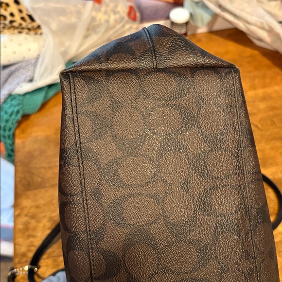 Coach Dark Brown Signature Tote with Black Handles - Picture 11 of 15